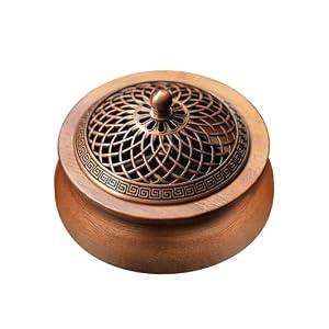 2 x 
MIGAKU HOME Round Wooden Incense Burner & Holder - 4" Handcrafted Natural Wood Censer with Alloy Lid, Heat-Resistant Tray for Sticks, Cones, Sage, Frankincense (Meditation, Yoga, Home Decor)