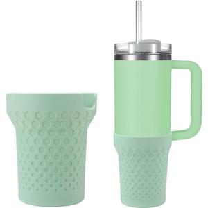 Silicone Boot for Stanley Cup 40oz, Boot Sleeve Cover Fit with Stanley H2.0 and Quencher Adventure Tumbler Accessories (40 oz, Light Green)