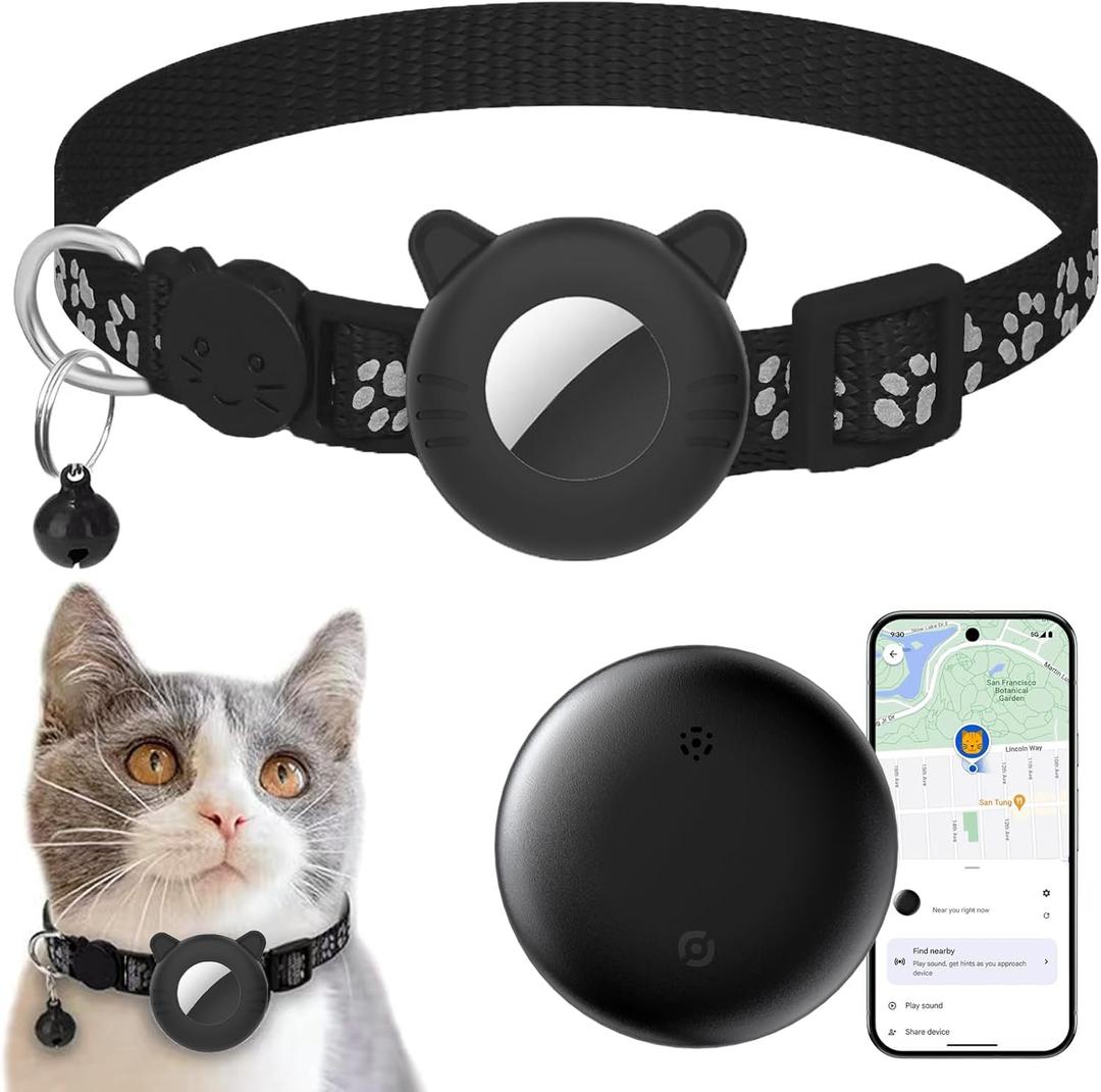 Cat Tracker with Collar (Android Only), GPS Tracker for Cats - No Monthly Fee | Waterproof | Real-Time Tracking | 365-Day Battery Life, Smart Item Locator for Pets, Cat Anti-Lost Device