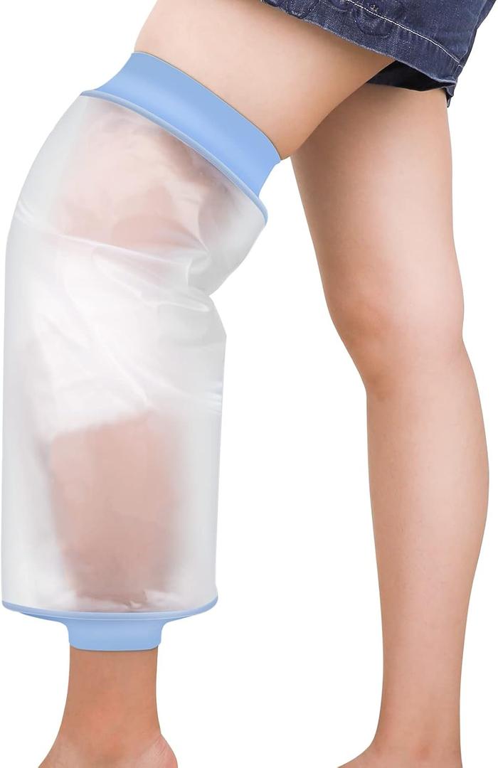 Waterproof Knee Cover for Shower Adult After Surgery, Upgraded Knee Surgery Shower Cover Watertight Cast Protector for Replacement Surgery Wound Burns Broken, Soft Stretchy Reusable L