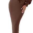 Saodimallsu Womens Long Puff Sleeve Sweater Dress Crew Neck Bodycon Ribbed Knit Fall Midi Dresses with Belt (Medium, Brown)
