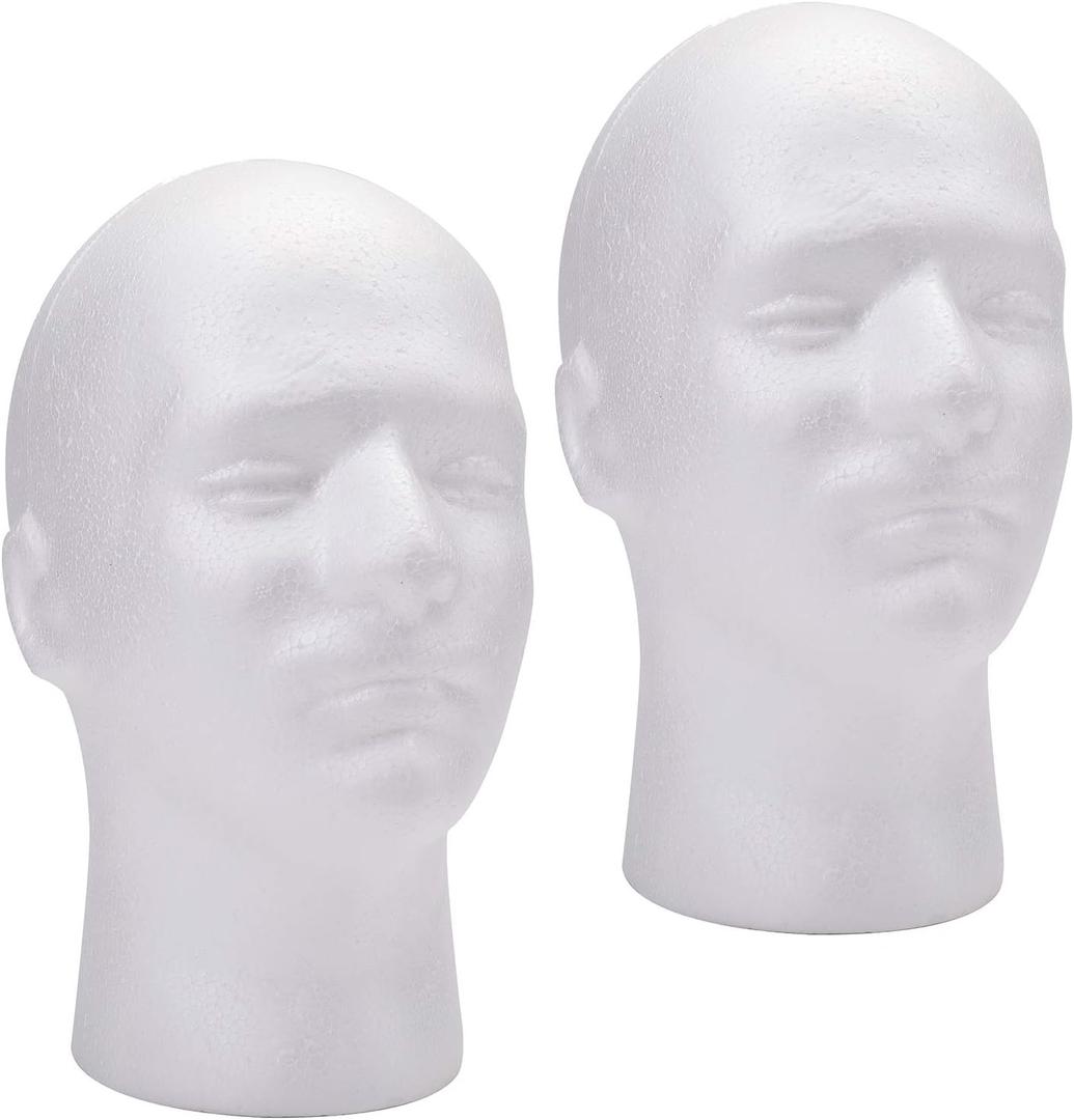 Foraineam Pack of 2 Male Foam Head 11 Inch Man Mannequin Manikin Foam Heads Wig Display Holder Hats Glasses Display Stand