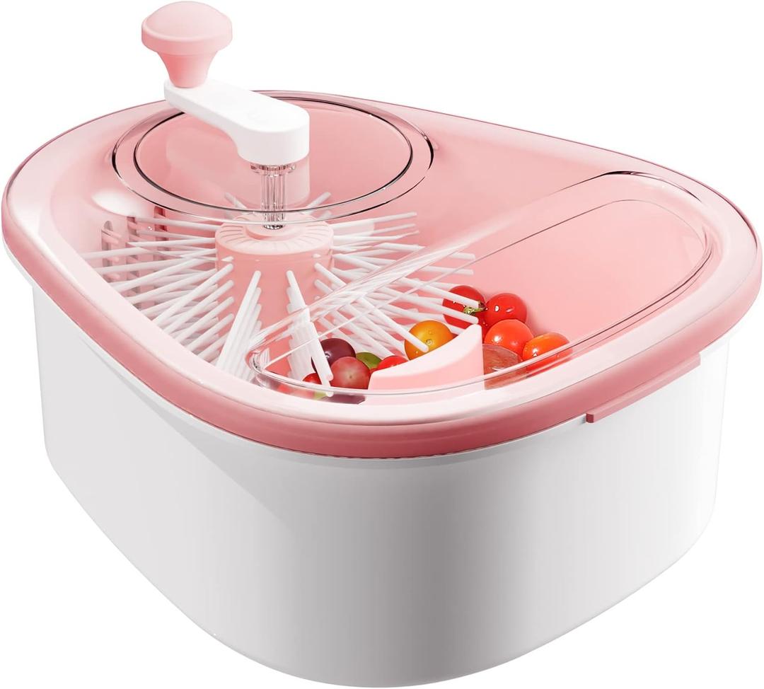 JOYMOOP Fruit Cleaner Spinner JOYLOOP, Large Fruit Washer Spinner with Brush, Fruit Cleaning with Fruit Washing Bowl, Fruit and Salad Cleaner with Fruit Spinner Bowl,Fruit and Vegetable Scrubber (Sakura Pink)