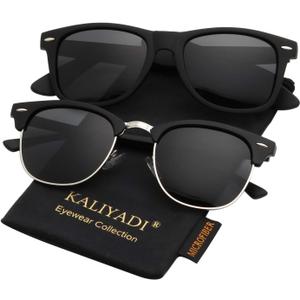 KALIYADI Polarized Sunglasses for Men and Women Semi-Rimless Frame Driving Sun glasses UV Blocking (B04-(2 Pack) Matte Black | Black | Silver Rim / Matte Black)