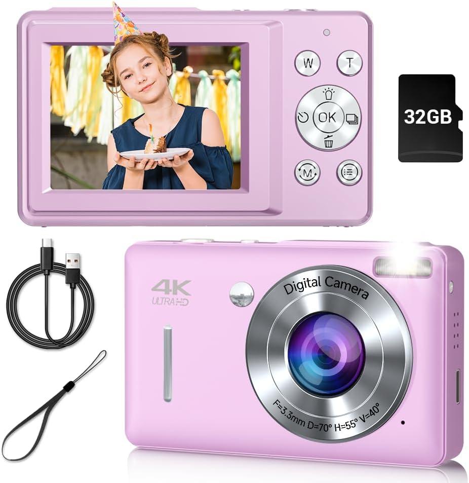 Digital Camera, 44MP Compact Camera, FHD 1080P Point and Shoot Digital Cameras with 16X Zoom, Face Detect, Smile Capture, Anti Shake, for Boys Girls Teens Gifts (Purple)