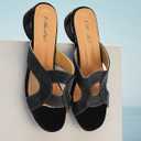 NEWBELLA Round Toe Womens Sandals, Open Toe Heeled Mules for Wide Feet (Black, Adult, Women, 7, Numeric, US Footwear Size System, Medium)