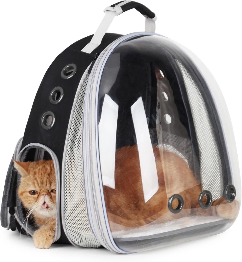 Lollimeow Cat Carrier Backpack, Expandable Bubble Pet Carrier for Cats and Small Dogs, Airline Approved Travel Backpack for Hiking, Walking & Outdoor Adventures - Supports up to 16 lbs (Front Expandable-Black)