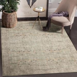Domitapis Area Rug 8×10, Large Vintage Boho Rug,Ultra-Soft Low Pile, Washable, Non Slip,Stain Resistant, Printed Carpet for Living Room Bedrooms Playroom Office Kitchen, Moss/Oat