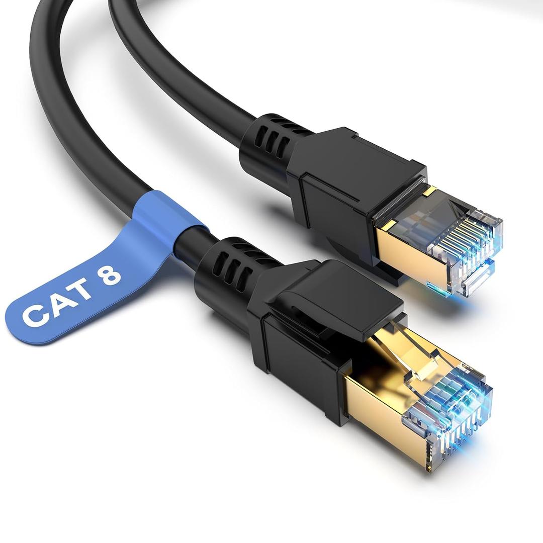 Cat 8 Ethernet Cable 6 FT, 25FT 50FT 75FT 100FT 150FT 200FT 300FT Network Cable 40Gbps 2000MHz, 26AWG Heavy Duty LAN Cable, PE Jacket for Modem Router, Indoor&Outdoor