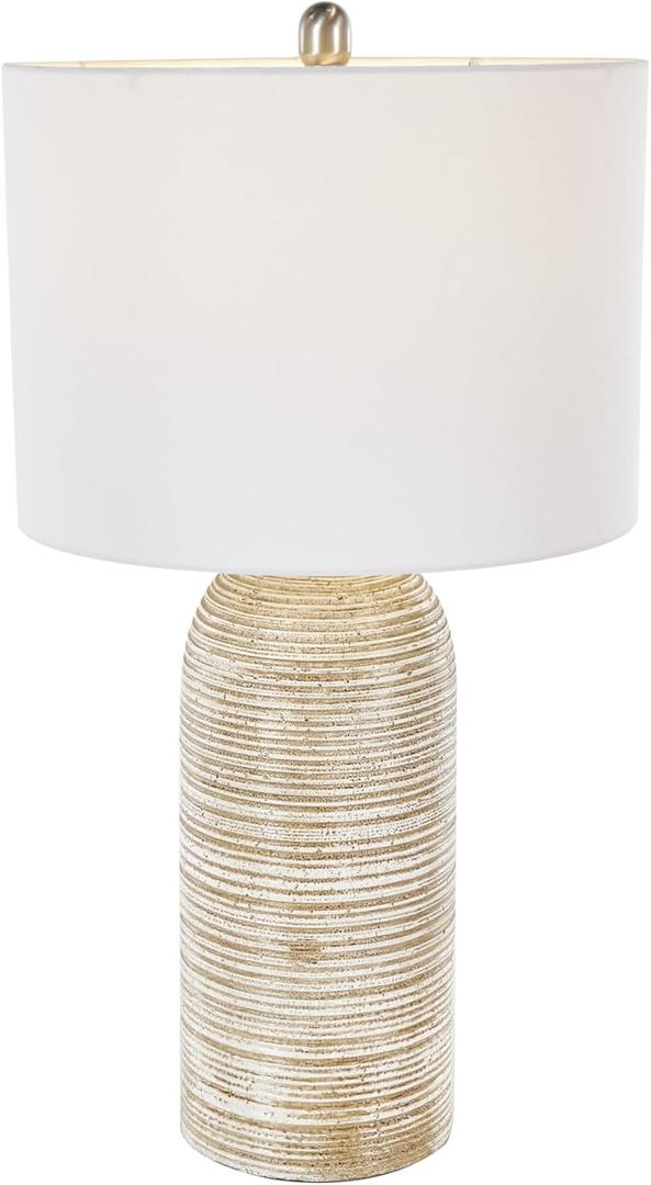 Deco 79 Wood Room Table Lamp Accent Lamp with White Drum Shade, Lamp 14" x 14" x 27", Brown