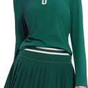 Tennis Skirt Sets for Women Zipper Color Block High Waisted Golf Polo Two Piece Skirt Set Women 2 Piece Outfits, Size: Large