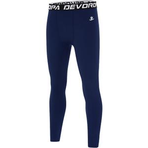 DEVOROPA Boys Leggings Youth Compression Pants Sports Tights Basketball Football Baseball Soccer Baselayer Slim/Regular/Husky (5T, Navy)