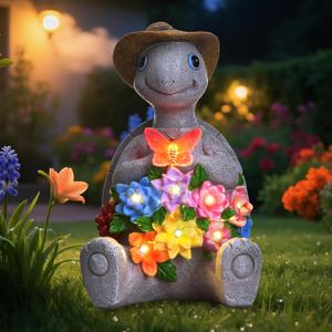 Solar Garden Outdoor Statues Turtle with 8 LED Lights, Yard Decor Tortoise for Ornament, Mom Birthday Gifts for Women, Housewarming Gifts for Patio, Porch, Balcony