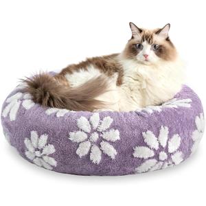 Donut Dog Beds for Small Dogs, Calming Round Cat Beds for Indoor Cats, Cute 3D Textured Flower Pet Bed with Removable Washable Cover and Anti-Slip BottomPurple20" (20"x20"x6")