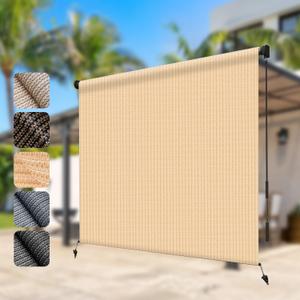 LOVE STORY 230GSM Outdoor Roller Shade for Patio, 8' W x 6' H Wheat | HDPE Fabric, Cordless, 95% UV Block, Exterior Roll Up Blinds, For Porch Gazebo Pergola, Privacy Protective, Easy Installation
