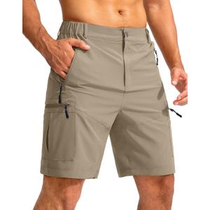 Pudolla Men's Hiking Cargo Shorts 9" Lightweight Outdoor Work Shorts for Men Travel Golf Camping Casual with 5 Zipper Pockets(Dusty Khaki X-Large)