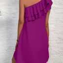 Floerns Women's One Shoulder Tiered Layered Sleeveless Ruffle Trim Tunic Dress (Purple, M)
