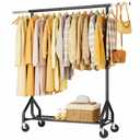 HYSEYY Heavy-Duty 450LBS Capacity Metal Clothes Rack，Rolling Clothing Rack with Wheels & Shelves, Portable Standing Wardrobe Rack for Hanging Clothes, Black (Black, L)