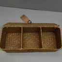 DECRAFTS Seagrass Storage Basket with Lid Rectangular Small Woven Shelf Baskets with Sections for Organize Snack Toys Tampon (Natural 3 Sections)