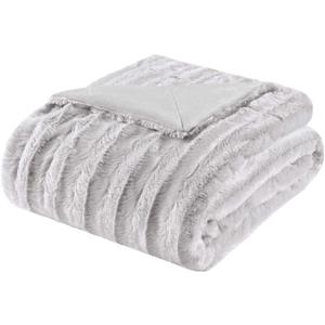 Madison Park Duke Luxury Long Faux Fur Throw Grey 50*60 Premium Soft Cozy Brushed Long Faux Fur For Bed, Coach or Sofa