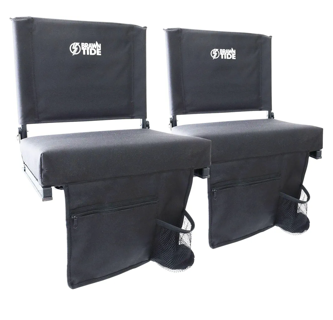 BRAWNTIDE Wide Stadium Seat - Extra Thick Cushion, Great Back Support, Lightweight Chair, Multiple Storage Pockets, Compact, Ideal for Sporting Events