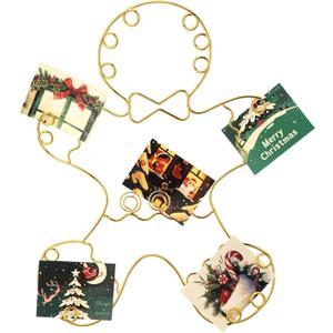 Metal Gingerbread Wreath Spiral Christmas Card Holder Xmas Wall Hanging Photo Greeting Card Holder Wire Loop Picture Display Insert Wall Decor