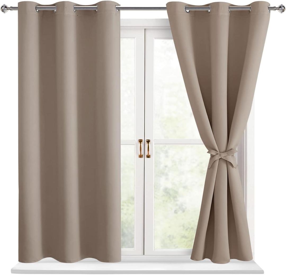 Hiasan Short Blackout Curtains for Bedroom - Thermal Insulated & Light Blocking Window Curtains for Living Room/Kids Room, 2 Drape Panels Sewn with Tiebacks, Camel, 42 x 45 Inch