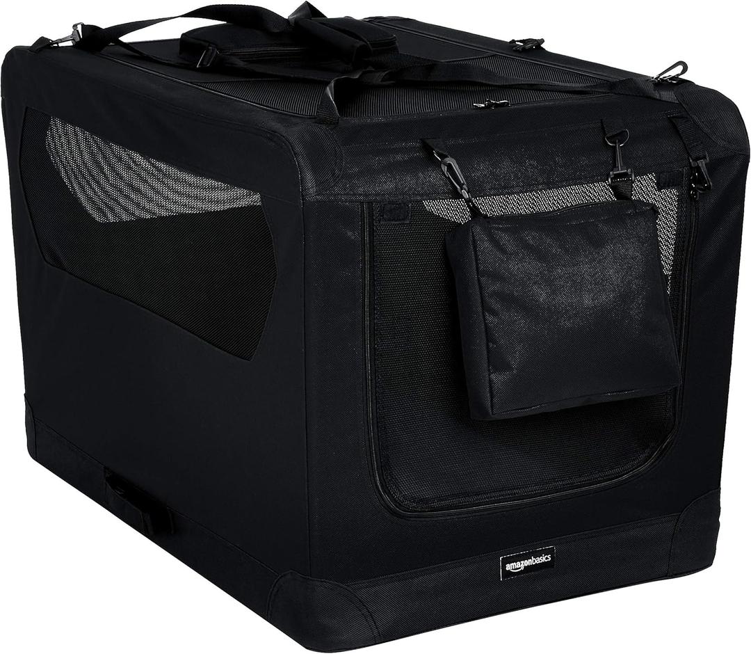 Amazon Basics Folding Portable Soft Pet Dog Crate Carrier Kennel, 36 x 24 x 24 inches, Black