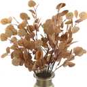 Rinlong 6Pcs Artificial Eucalyptus Stems 35 Inch Fake Fall Foliage Leaves Eucalyptus Branches Autumn Leaves Faux Fall Floral Stems Greenery Artificial Fall Flowers for Decoration Mordern Fall Decor (Brown)