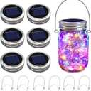 VOOKRY 6 Pack Solar Mason Jar Lights, 30 LED Mason Jar Lids Waterproof Firefly Fairy String Lights with 6 Hangers(No Jars), for Outdoor Patio Garden Yard Lawn Party Wedding Decoration - Multicolor