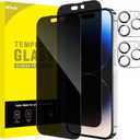 JETech Privacy Full Coverage Screen Protector for iPhone 14 Pro 6.1-Inch with Camera Lens Protector, Anti-Spy Tempered Glass Film, 2-Pack Each