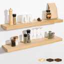 RICHFOCUS Rustic Wooden Floating Shelves for Wall - 36 Inch Wood Shelves Set of 2-7.9 Inch Deep Solid Paulownia Wood Wall Mounted Shelves with Upgraded Metal Brackets for Room Decor, Natural