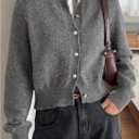 Milumia Women's Cropped Cardigan Button Down Crewneck Long Sleeve Knit Fall Sweater Jackets (M)