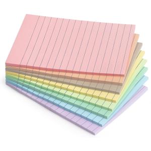 4x6 Inch Lined Sticky Notes, 8 Pack, Light Colors, Premium Self-Adhesive Notepads, Large Sticky Pads for Office, School & Home Use, Easy to Use, Reusable & Removable