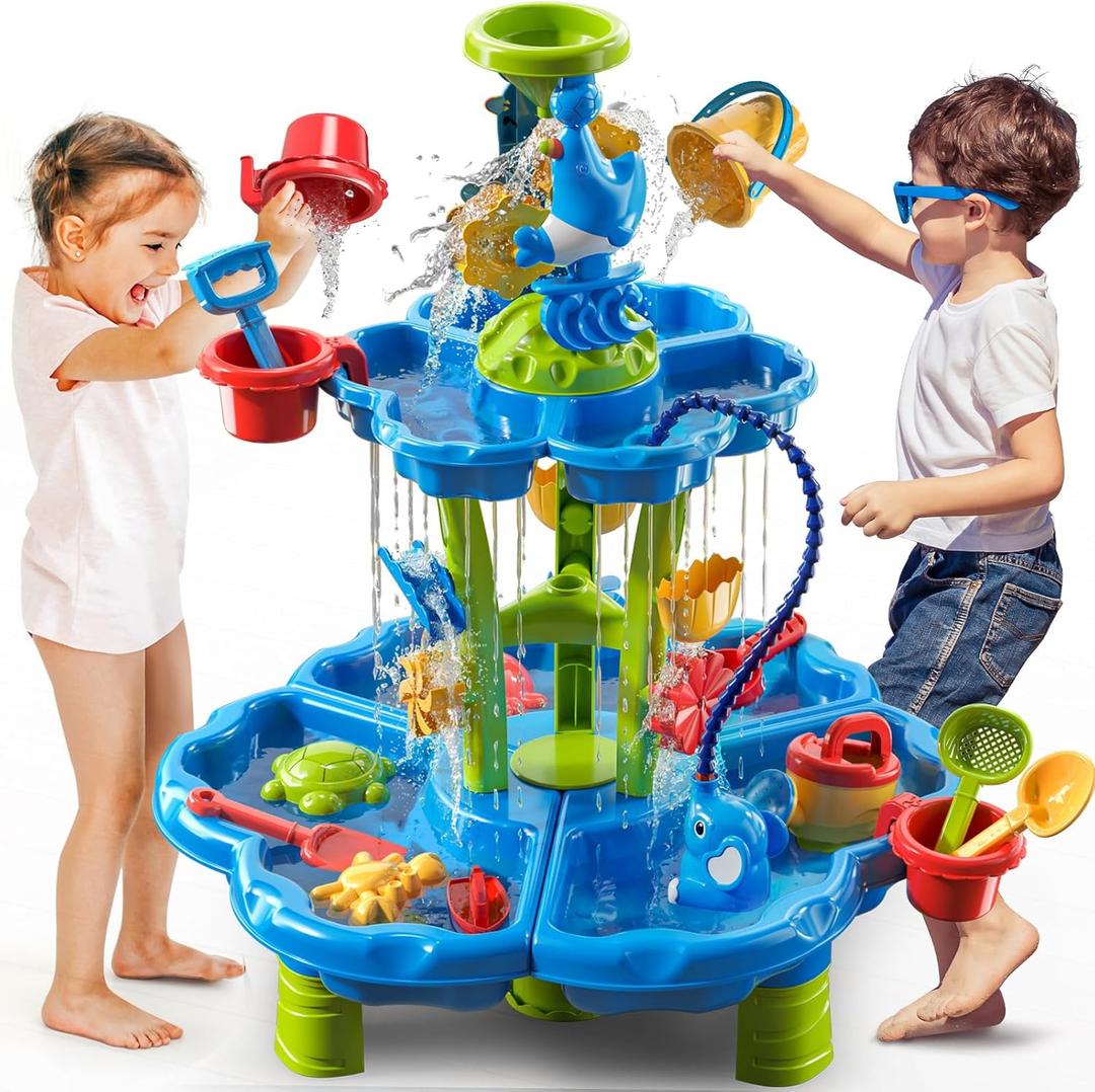 Water Table for Kids Ages 4-8 with Water Pump, Summer Outdoor Sand Water Table for Boys Girls, Kids Water and Sand Activity Sensory Toys for Toddlers Age 3-8