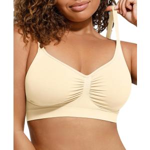 Lover-Beauty Bralettes for Women - Wireless Seamless Bra Stretch Comfort No Underwire Unlined Everyday Bras (Medium, Beige)