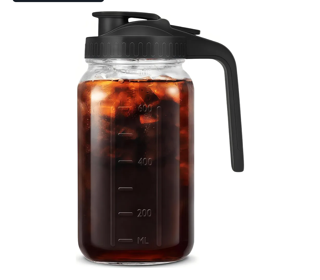 32oz Glass Pitcher with Handle and Lid, 1 Quart Mason Jar Pitcher - Airtight & Leakproof Water Jug with Pour Spout Lid, Glass Containers for Fridge, Perfect for Juice, Cold Brew, Iced & Sun Tea