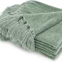 EVERGRACE Soft Chenille Throw Blanket for Couch, Cozy Plush Fuzzy Decorative Chenille Knit Throw Blanket with Tassels, Lightweight Blanket and Throws for Bed Sofa Gift Home Decor, Sage Green 50"x60"