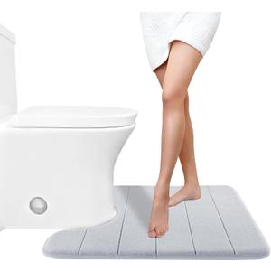 Yimobra Memory Foam Toilet Bath Mat U-Shaped, Commode Contour Rug, Soft and Comfortable, Super Water Absorbent, Non-Slip, Thick, Machine Wash Bathroom Commode Contour Rug, 24 X 20 Inches, Silver