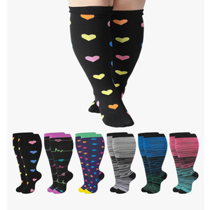 Jspupifip 5 Pairs Plus Size Compression Socks for Women Wide Calf Extra Large Knee High Support for Travel Yoga Running Circulation.XXL