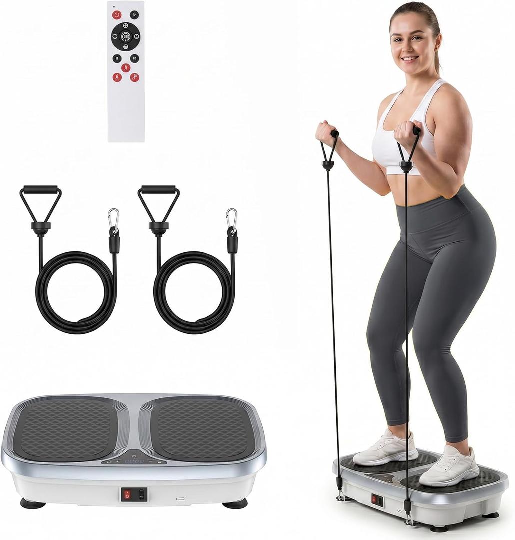 NEWBULIG Vibration Plate, Whole Body Workout, Vibrating Platform with LED Touch Screen & Pull Ropes for Weight Loss & Muscle Toning, Home Gym Fitness Equipment with Remote Control for Women Men