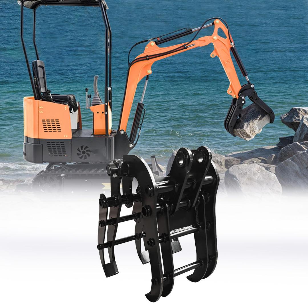 Mini Excavator Grapple Grabber Attachment with Wide Opening for Woods and Rocks, Compatible with 0.8-1.8Ton Mini Excavators Bottom Span: 3.66, Top Span: 1.57, Arm Pin Housing Distance: 0.98