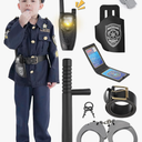 Police Officer Costume for Kids, Cop Toys with Policeman Uniform & Shoulder Light, Dress up Gift for Boys Girls 5-7 Years