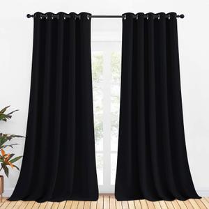 NICETOWN Blackout Draperies Window Curtain Panels, Autumn/Winter Thermal Insulated Solid Grommet Blackout Curtains/Drapes for Cafe (Set of 2, 70 inches by 108 inches, Black)