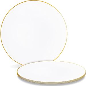 Bluesky Trading Table Settings White Hammered Organic Plastic Charger Plates (Pack Of 4) - 13" - Elegant Gold Rim Design, Perfect for Birthday Parties, Weddings, Events, Special Occasions, & More
