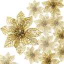 Boao Gold 24 Pieces Poinsettia Flower Christmas Glitter Artificial Poinsettia with Clips Christmas Tree Ornament Decorations for DIY Xmas Wreath Holiday Home Party Decor, 3/4/6 Inches