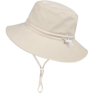 Baby Toddler Sun Hat,Boys Girls Adjustable Bucket Hat for Kids UPF 50+ Sun Protective Child Summer Beach Hats 0-5 Years (Beige)