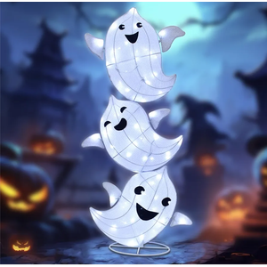Halloween Decorations Outside Ghost Decor - HOYECHI Halloween Decorations Outdoor Lighted 3 Pack Ghost 3.5FT, Light Up Ghost With 75 Led Lights, Ground Stakes, for Front Yard Porch Gardens Lawns Party