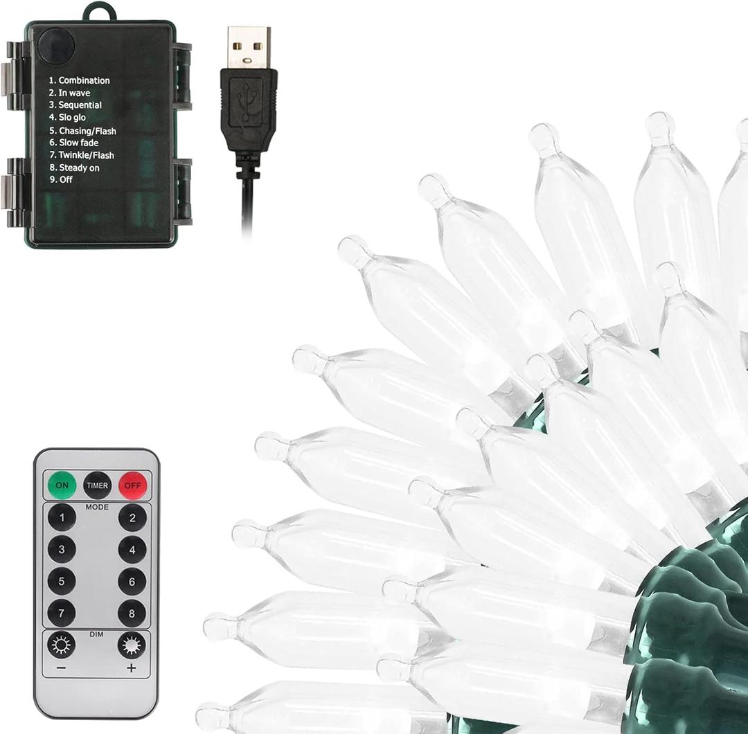 Tcamp Christmas Lights 33ft 100LED Outdoor Indoor Christmas String Lights with Remote Timer, USB or Battery Powered Waterproof 8 Modes Fairy Lights for Xmas Tree Wreath Party Decor (White)