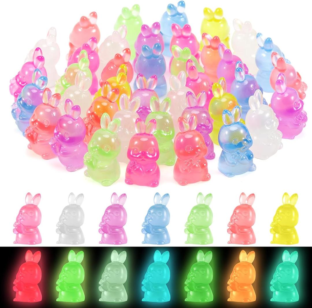 Chunful 240 Pcs Easter Luminous Mini Resin Bunny 7 Colors Little Small Glow in The Dark Rabbit Bunny Figures for House Micro Fairy Garden Decor Easter Egg Fillers Party Supplies
